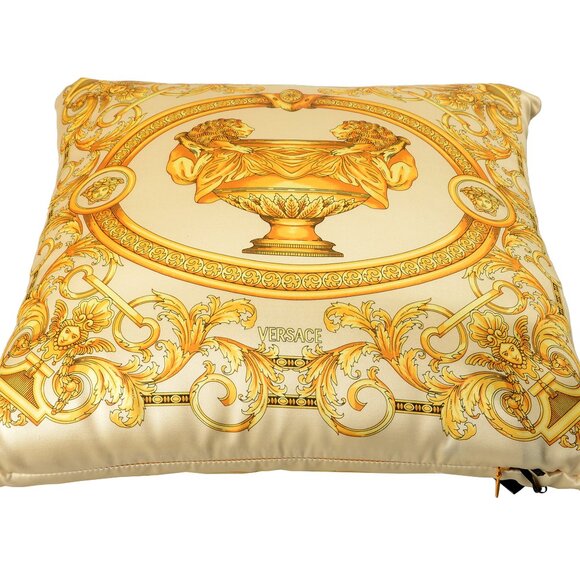 Versace Gold & Taupe 100% Silk Throw Decorative Cushion Pillow - Picture 2 of 4
